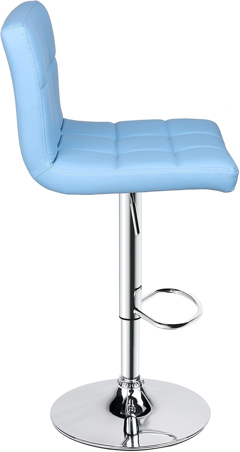 Leopard Bar Stools, Modern PU Leather Adjustable Swivel Bar Stool with Back, Set of 2 (Light Blue)