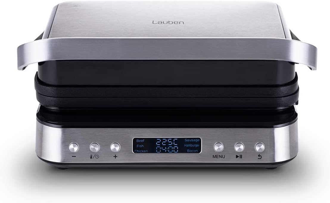 Lauben Contact Grill Deluxe 2000ST Table Contact Grill with 6 Automatic Programmes, Removable Plates, LED Display, Memory Function, Drip Tray, Dishwasher Safe