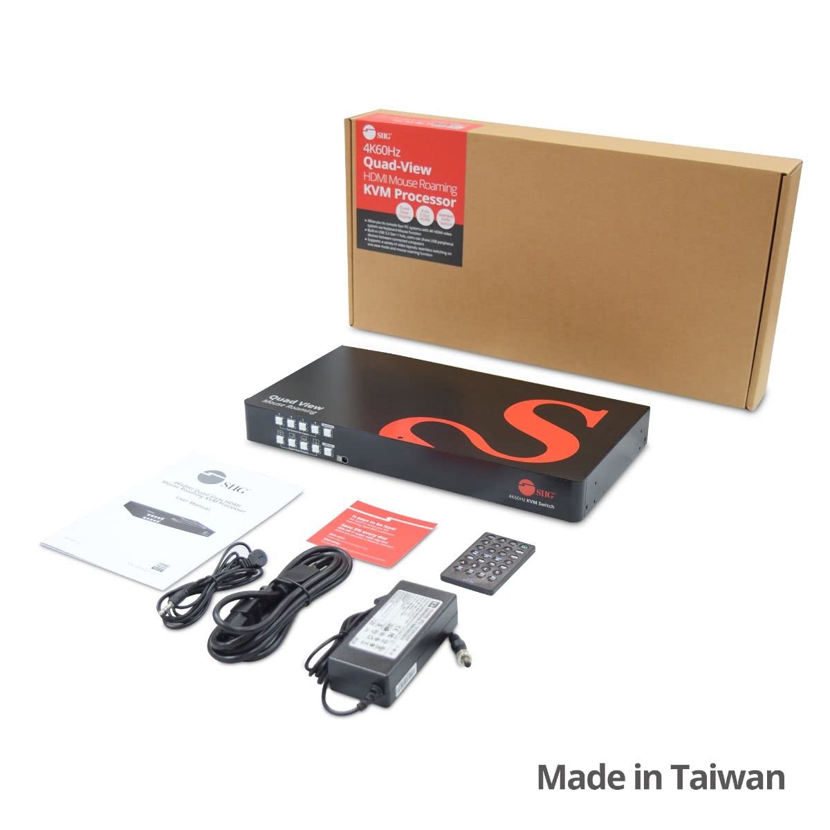 SIIG 4-Port 4K HDMI KVM Switch Multiviewer - 4 in 2 out, 4K@60Hz, Quad Viewer, USB Keyboard/Mouse, 2x USB-A 3.2 Gen 1, 2x USB 1.1, Mic in, Stereo Out, RS-232, Hotkeys, IR remote control, TAA Compliant