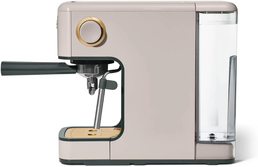 Slim Espresso Maker – 20‑Bar Pressure, Dual‑Spout 52 mm Portafilter, 50 oz Removable Tank, 2‑in‑1 Steam Wand & Touch Controls (Porcini Taupe)