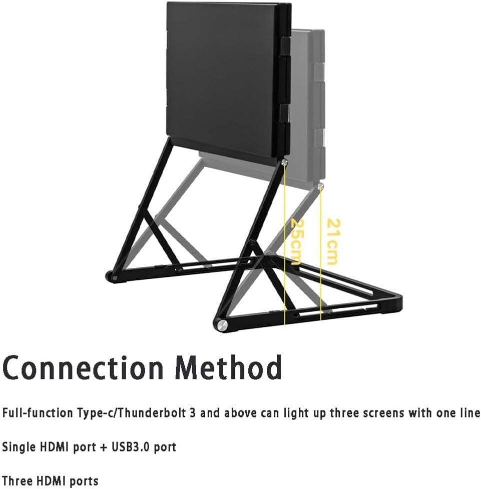 15.6'Laptop Tri-Fold Monitor, 1080p Fhd Portable Laptop Screen Extender, Type-C/HDMI/USB-C Plug-Play Triple Monitor with 360° Rotation Adjustable Viewing Angles Compatible with Windows and Macos (1pc)