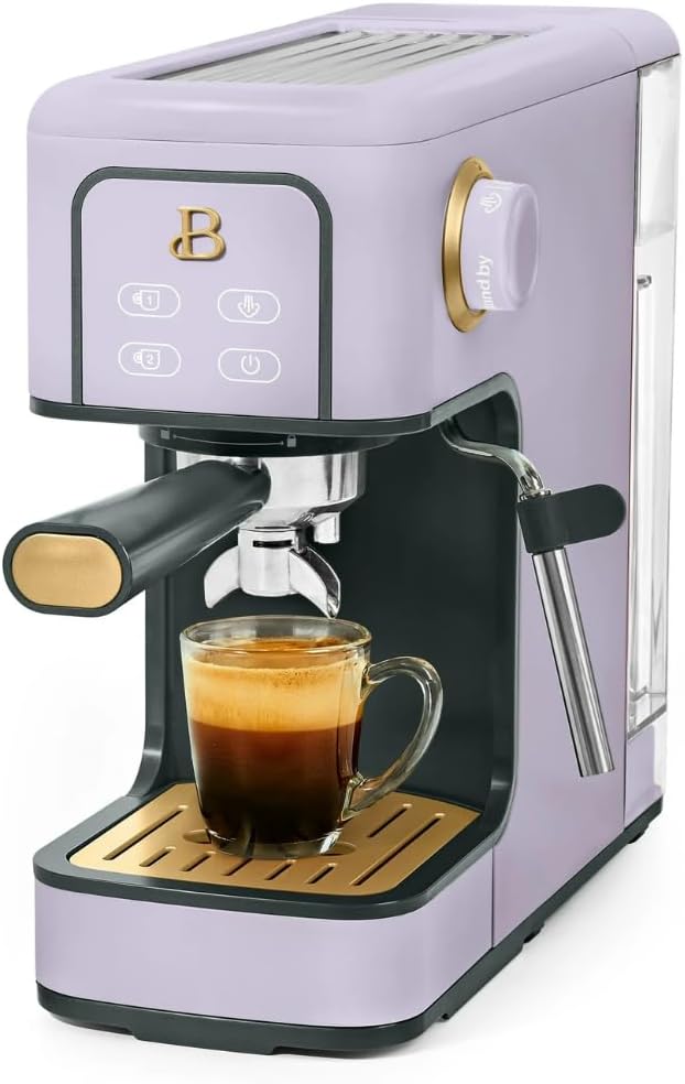 Slim Espresso Maker – 20‑Bar Pressure, Dual‑Spout 52 mm Portafilter, 50 oz Removable Tank, 2‑in‑1 Steam Wand & Touch Controls (Lavender)