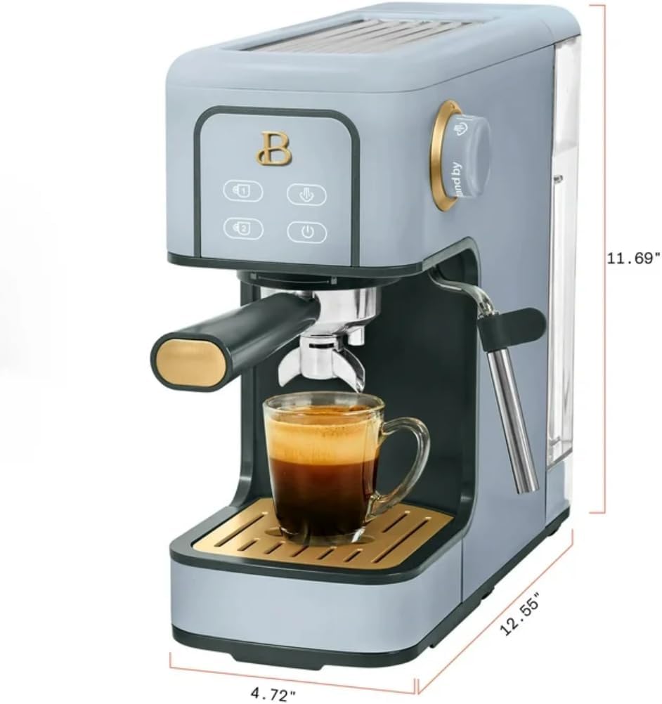 Slim Espresso Maker – 20‑Bar Pressure, Dual‑Spout 52 mm Portafilter, 50 oz Removable Tank, 2‑in‑1 Steam Wand & Touch Controls (Cornflower Blue)