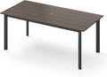 67' Rectangle HDPS Patio Dining Table, Aluminum Outdoor Patio Dining Table with Umbrella Hole, Weather-Resistant for Lawn, Garden, Yard, Poolside and Indoor Use (Gray & Teak)