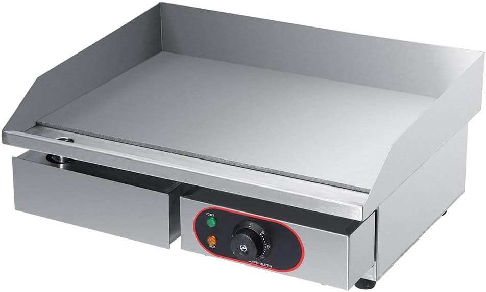 Electric Grill, Stainless Steel Commercial Counter Top Griddle Electric Hot Plate Kitchen Grill Indoor Barbecue Griddle, 55 x 45 x 23cm, 220~240V