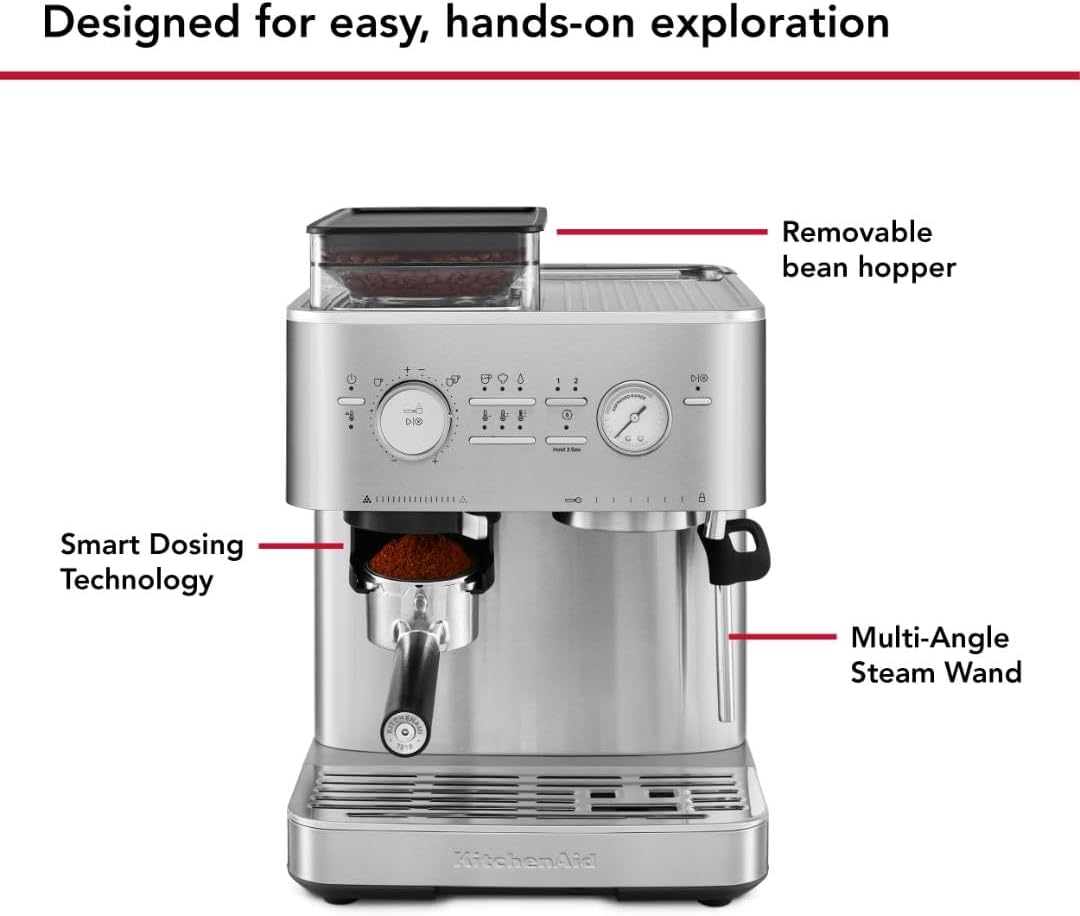 KitchenAid Semi Automatic Espresso Machine with Burr Grinder, 2.5L, Brushed Stainless Steel, KES6551SX