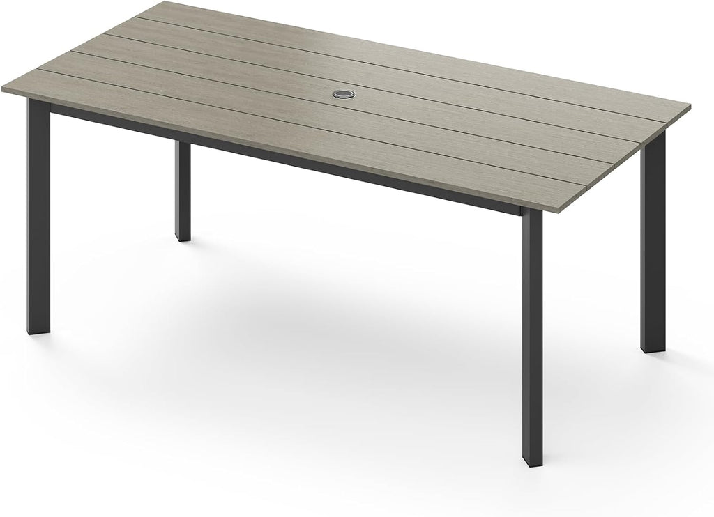67'*32.3'*29.5' Patio Dining Table, Seamless Rectangle Aluminum + HDPS Outdoor Patio Dining Table with Umbrella Hole, Weather-Resistant for Lawn, Garden, Yard and Indoor Use (Gray)