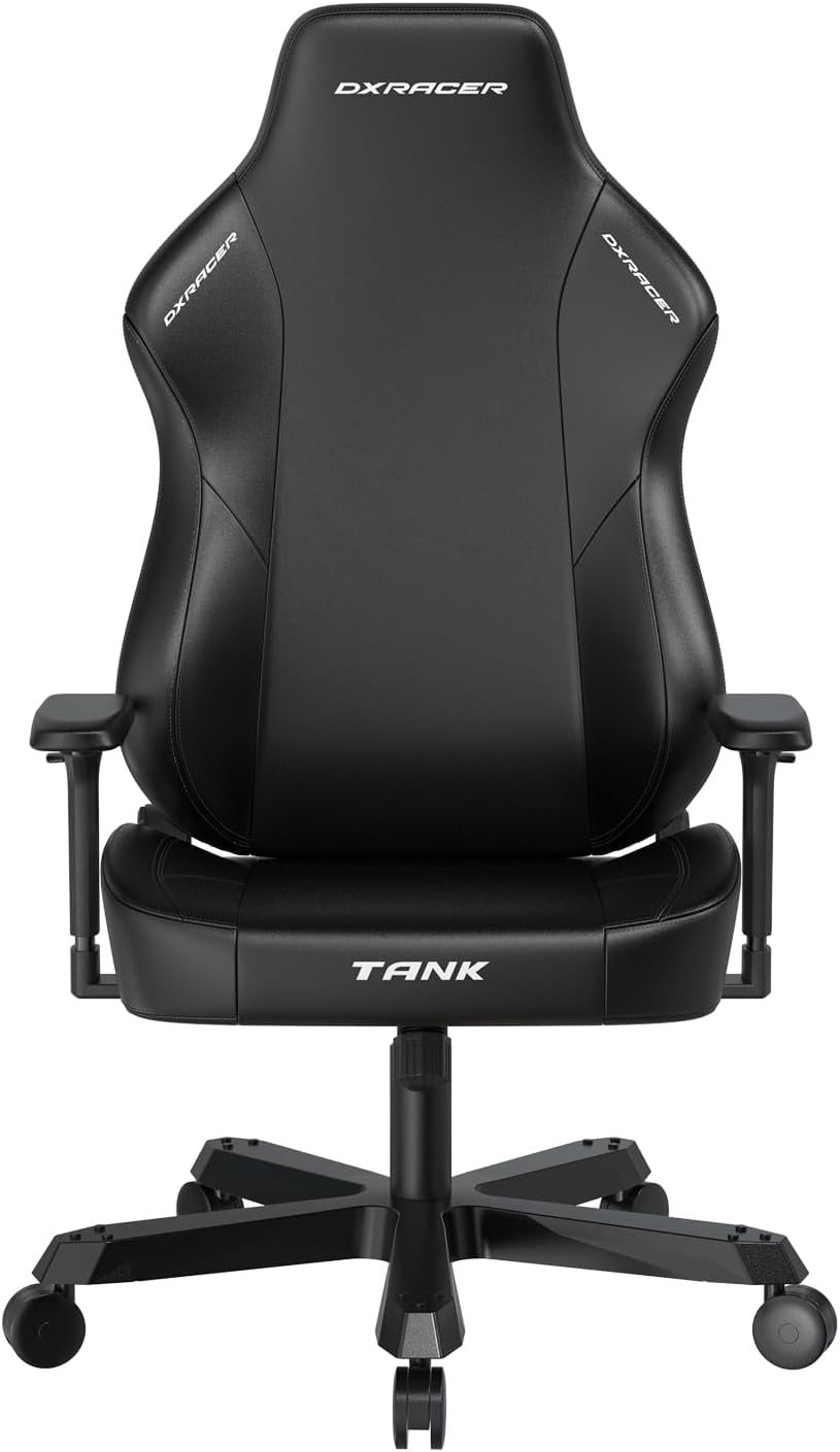 DXRacer Tank XXL Ergonomic Video Gaming Chair for Adults, Office Reclining Computer Chair with Magnetic Head Pillow and Lumbar Support, Racing Style Height Adjustable (EPU Leatherette, Black)