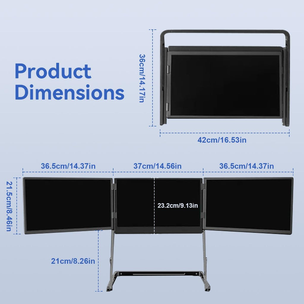 15.6'Laptop Tri-Fold Monitor, 1080p Fhd Portable Laptop Screen Extender, Type-C/HDMI/USB-C Plug-Play Extended Screen with 360° Rotation Acjustable Viewing Angles, Compatible with Windows and Macos