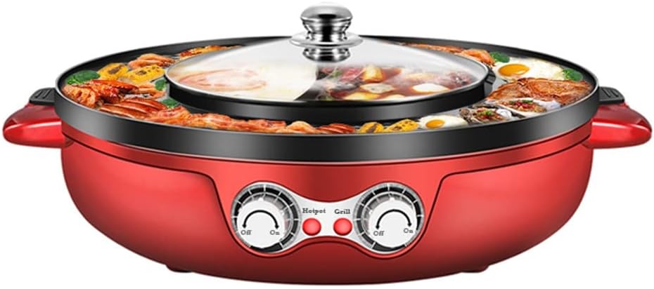 Smokeless Grill Electric Hot Pot Barbecue Machine Large Capacity Temperature Split Home BBQ(white-Dinosaur Doodle4,110V US)