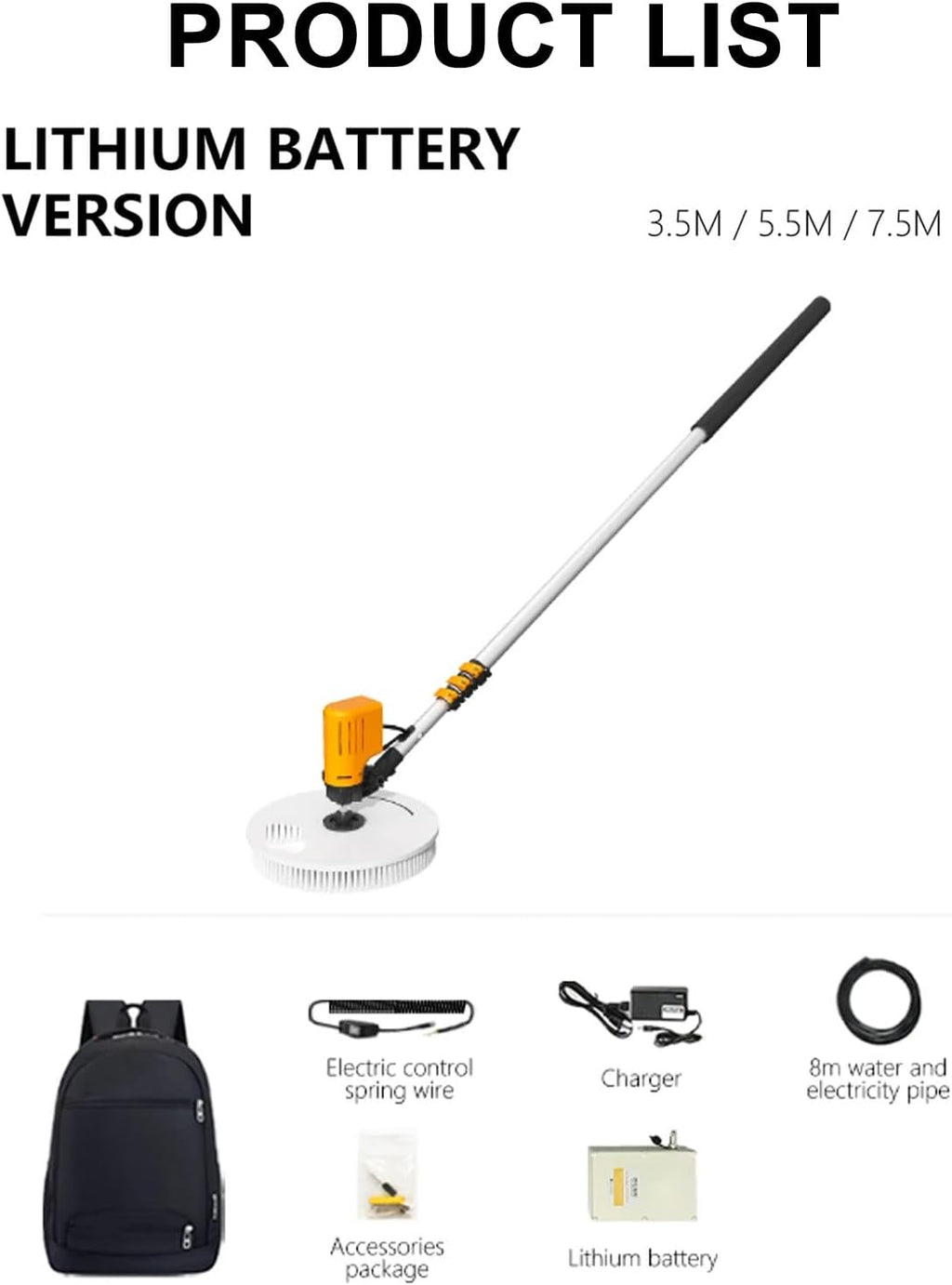 Electric Solar Panel Cleaning Brush, Automatic Water Supply Rotating Brush, with Brushless Motor, Windows Glass Cleaning Tool, with Retractable Rod(Lithiumbattery-7.5m)