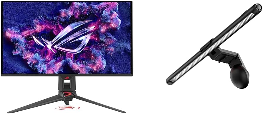 Bundle of ASUS ROG Swift 27' 4K QD-OLED Gaming Monitor PG27UCDM 240Hz, 0.03ms, Custom Heatsink, Neo Proximity Sensor, G-SYNC + ASUS ROG Aura Monitor Light Bar ALB01, RGB Lighting, USB-C