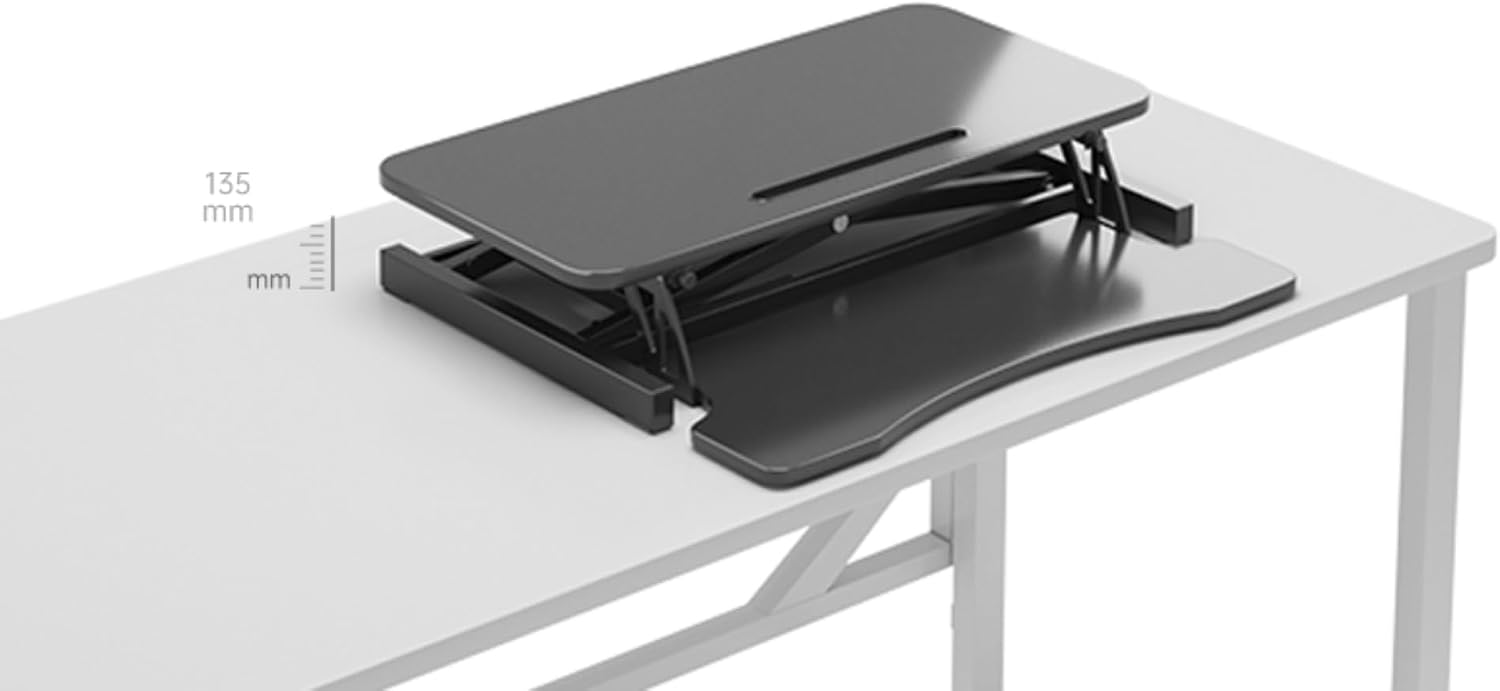 32' Height Adjustable Standing Desk Sit To Stand Converter with Wide Keyboard Tray for Home Office, Stand Up Desk Dual Monitor Riser Workstation with Spacious Tabletop for Laptops/Small Space (Black)