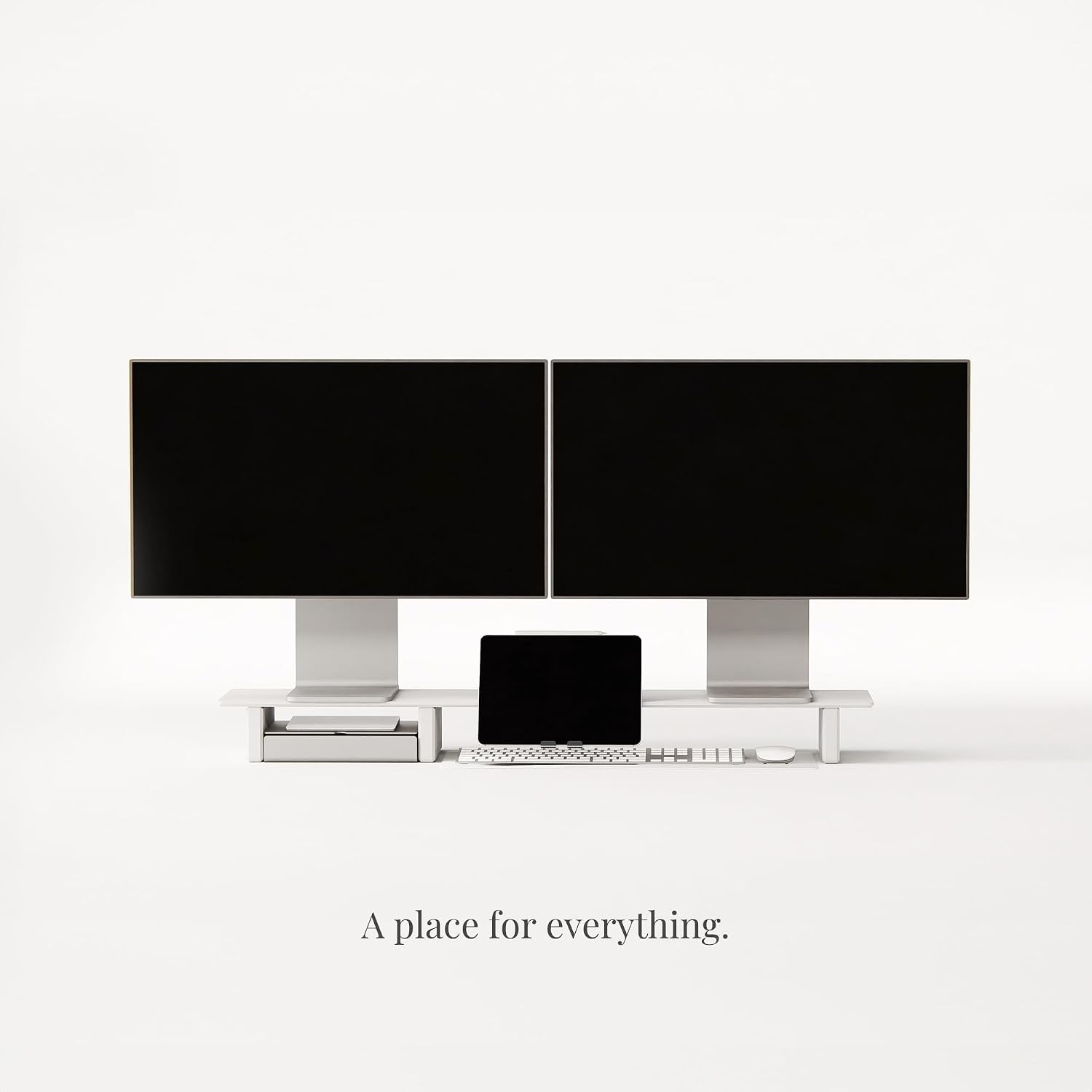 Raico Desk Cockpit Shelf Monitor Stand System Dual Screen Setup Wood Large Desk Accessory Organizer Unit (Matte White, Full Length v2 | 45.7 Inches)