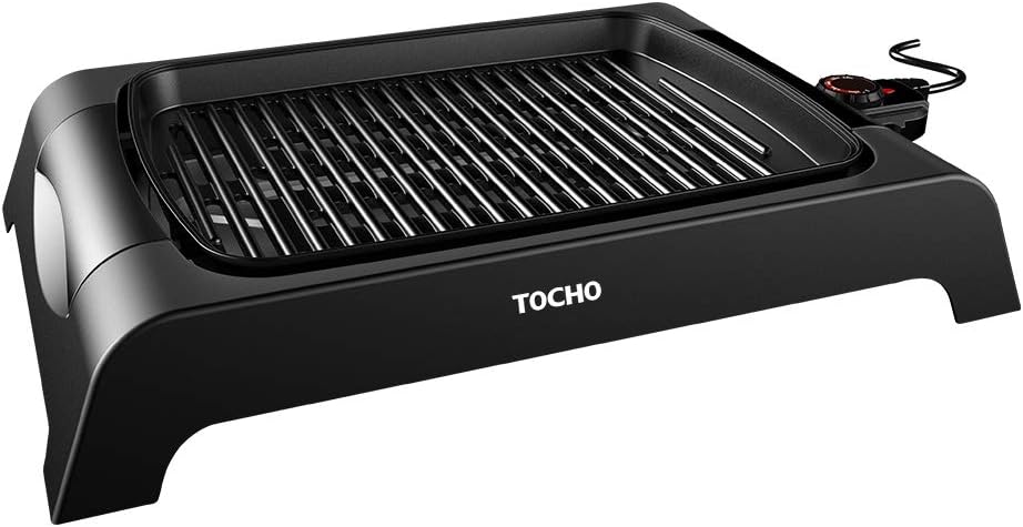 TOCHO Electric Grill, BBQ Griddle with non-stick plates and lid,indoor smokeless(16'×12' 120V 60Hz 1500W)
