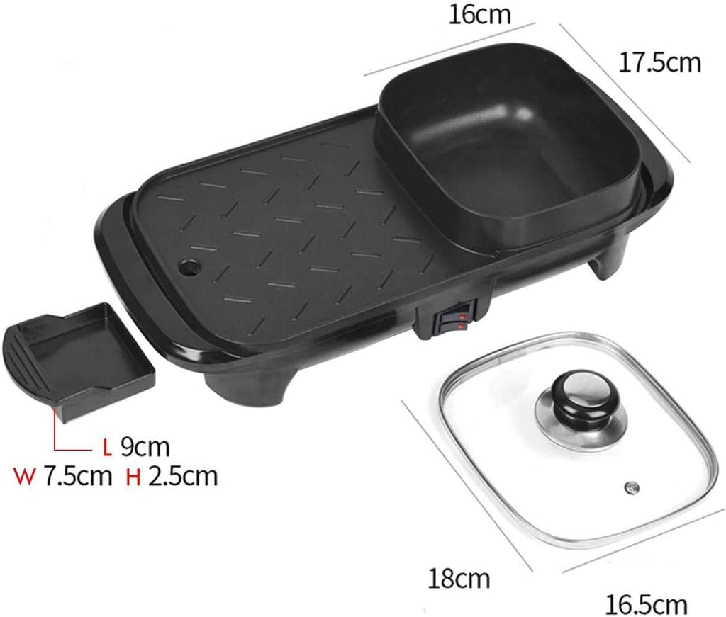 Raclette Electric Griddles 2In1 Electric Grill & Hot Pot Non-Stick Indoor Baking Flat Pan Hotpot Smokeless Grill BBQ Flat Griddle 1100W