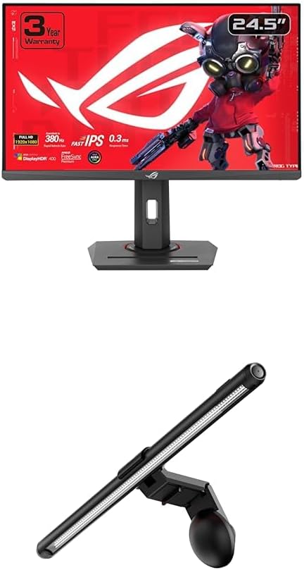 ASUS ROG Strix 25' (24.5-inch viewable) 1080P HDR Esports Gaming Monitor (XG259QNG) ROG Aura Monitor Light Bar (ALB01)