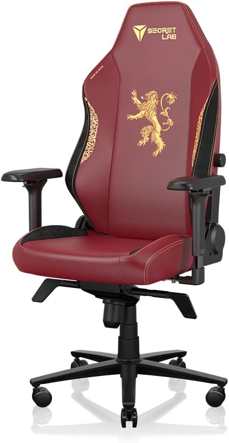 Secretlab Titan Evo House Lannister Gaming Chair - Reclining - Ergonomic & Comfortable Computer Chair with 4D Armrests - Magnetic Head Pillow & Lumbar Support - Small - Red/Gold - Leatherette
