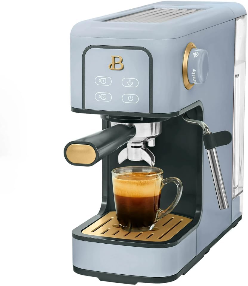 Slim Espresso Maker – 20‑Bar Pressure, Dual‑Spout 52 mm Portafilter, 50 oz Removable Tank, 2‑in‑1 Steam Wand & Touch Controls (Cornflower Blue)