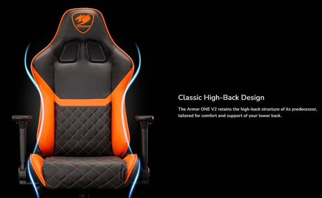 COUGAR Armor ONE V2 Gold Gaming Chair, Choices of Breathable PVC Leather or Woven Fabric,4D Folding Armrests, Lumbar and Neck Pillows, Back Pocket,High-Back Design Lower Back Support (PVC Leather)