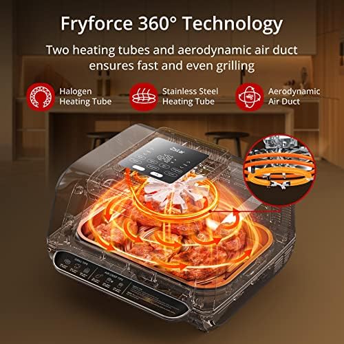 Indoor Grill Smokeless, Air Fryer Grill Combo with Adjustable Temperature to 450°F, Electric Grill with Viewing Window, Removable Nonstick Grate, Fast and Even Heating, 4Qt for Family, with Tongs