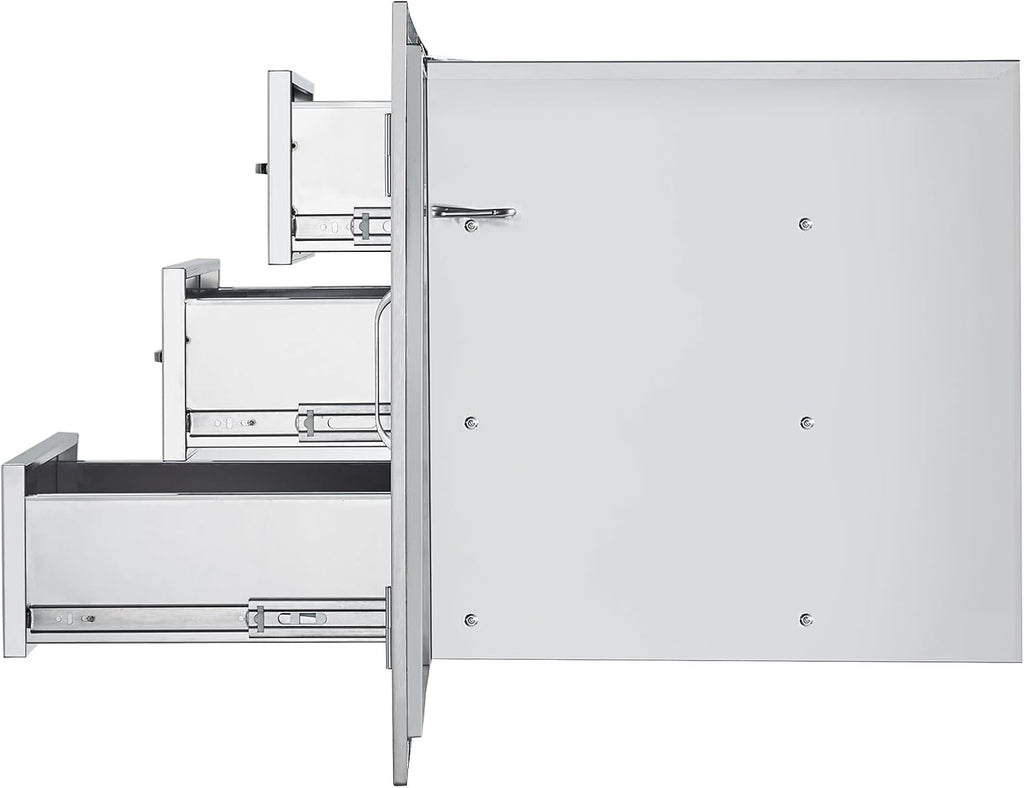 VEVOR BBQ Island Drawers 38.1W x 22.6H x 20.8D, Outdoor Kitchen Door Drawer Combo Cabinets, BBQ Access Door/Triple Drawers Combo, Stainless Steel Handles, Perfect for BBQ Island Patio Grill Station