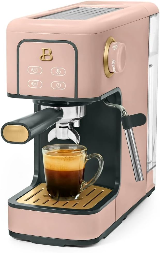 Slim Espresso Maker – 20‑Bar Pressure, Dual‑Spout 52 mm Portafilter, 50 oz Removable Tank, 2‑in‑1 Steam Wand & Touch Controls (Rose)