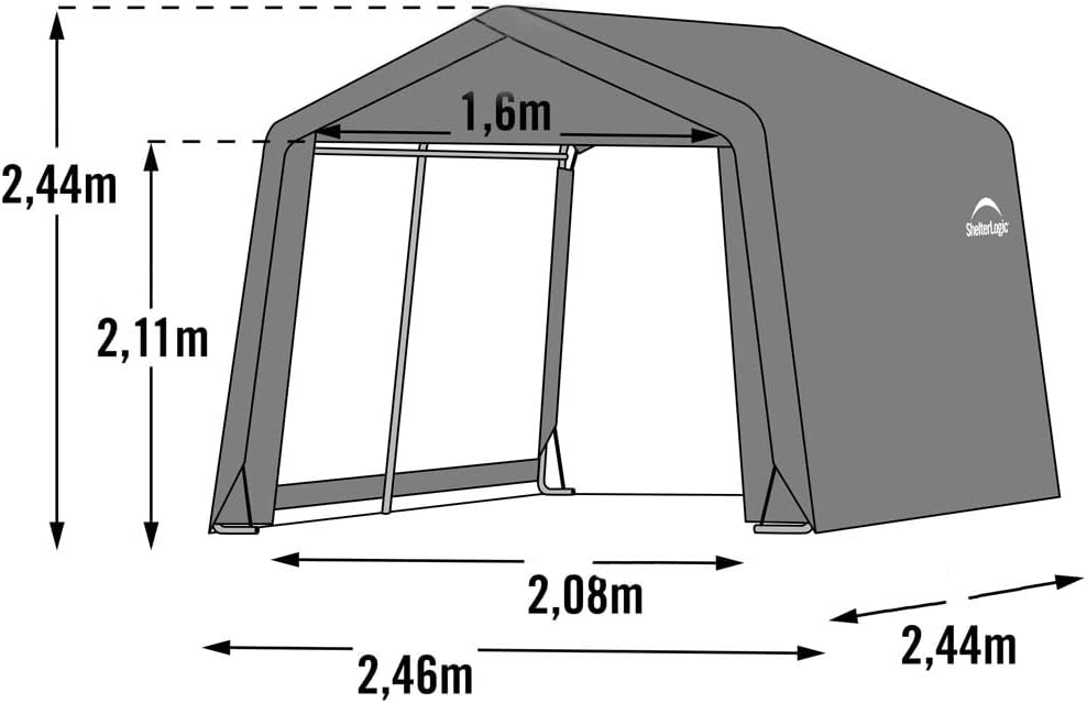 ShelterLogic 8' x 8' x 8' Shed-in-a-Box All Season Steel Metal Peak Roof Outdoor Storage Shed with Waterproof Cover and Heavy Duty Reusable Auger Anchors