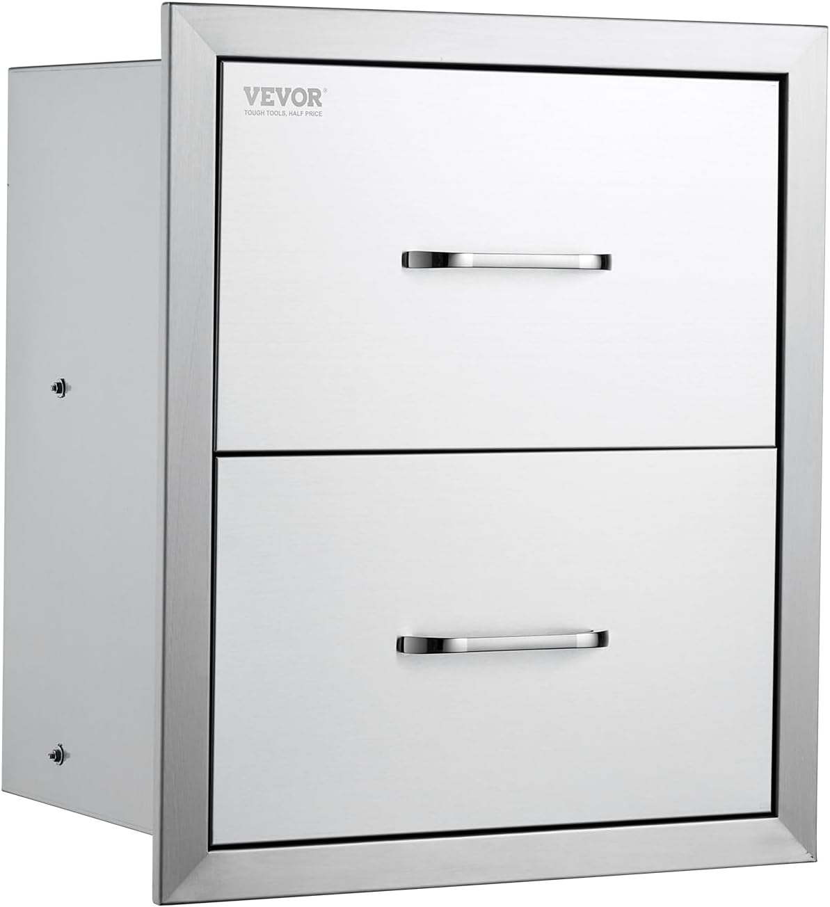 VEVOR Outdoor Kitchen Drawers, 17.8W x 20.2H x 12.2D Inch, Flush Mount Double BBQ Drawer, Stainless Steel BBQ Island with Handle, for Outdoor Kitchens or Patio Grill Station