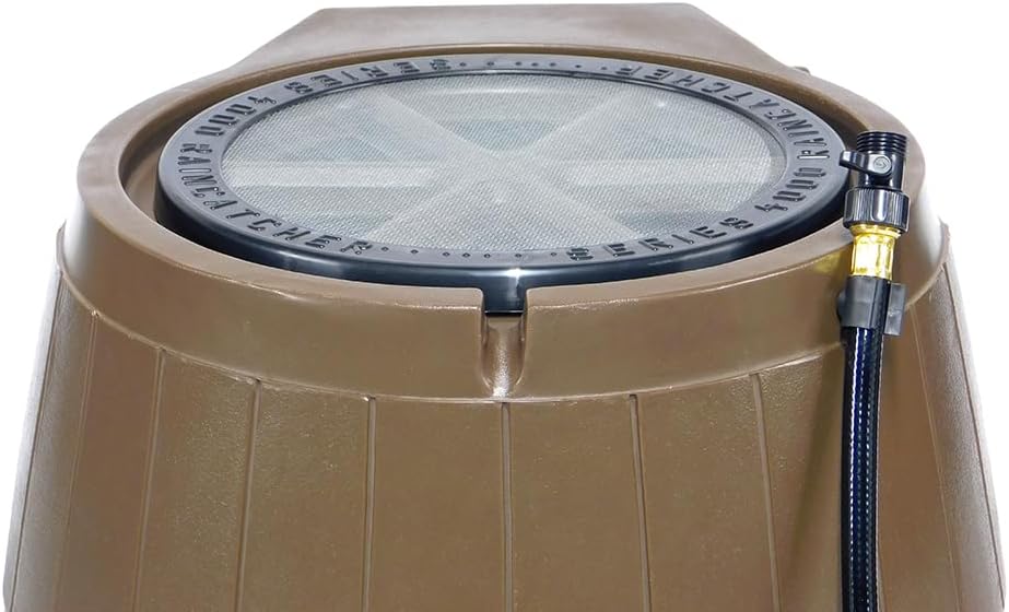 FCMP Outdoor Raincatcher 4000 Rain Barrel, Flat-Back Rainwater Catcher with Spigots, 50 Gallon, Brown - Portable Water Storage Container Tank for Home, Garden, and Backyard
