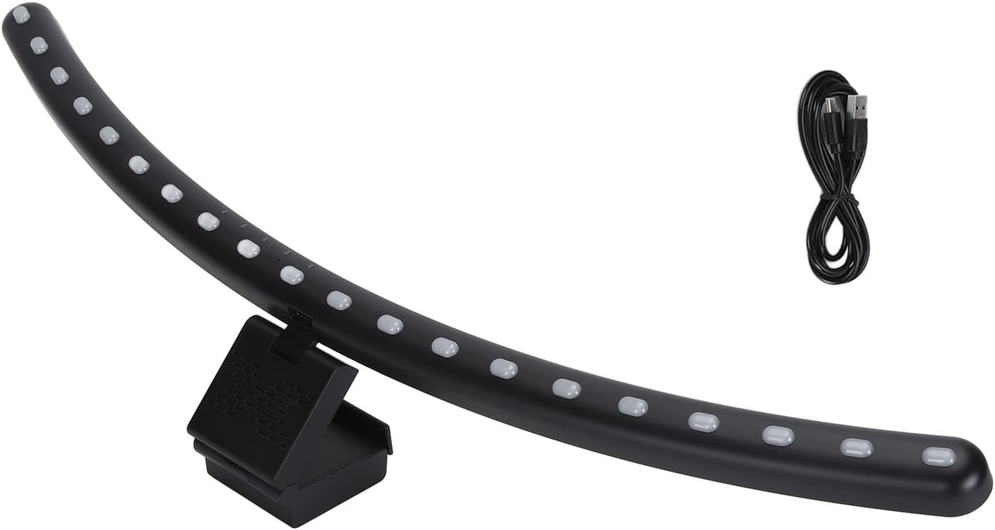2 In 1 RGB Monitor Light Bar, Curved Computer Monitor Lamp Bar, Dual Light Source with Voice Activated Musical Rhythm, Eye Caring Screen Light Bar for Office Gaming Desk
