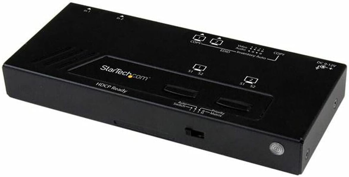 StarTech.com 2x2 HDMI Matrix Switch with Remote - 1080p Automatic & Priority Switcher - Video Wall Auto Selector Splitter Box - Audio Out, TAA (VS222HDQ)