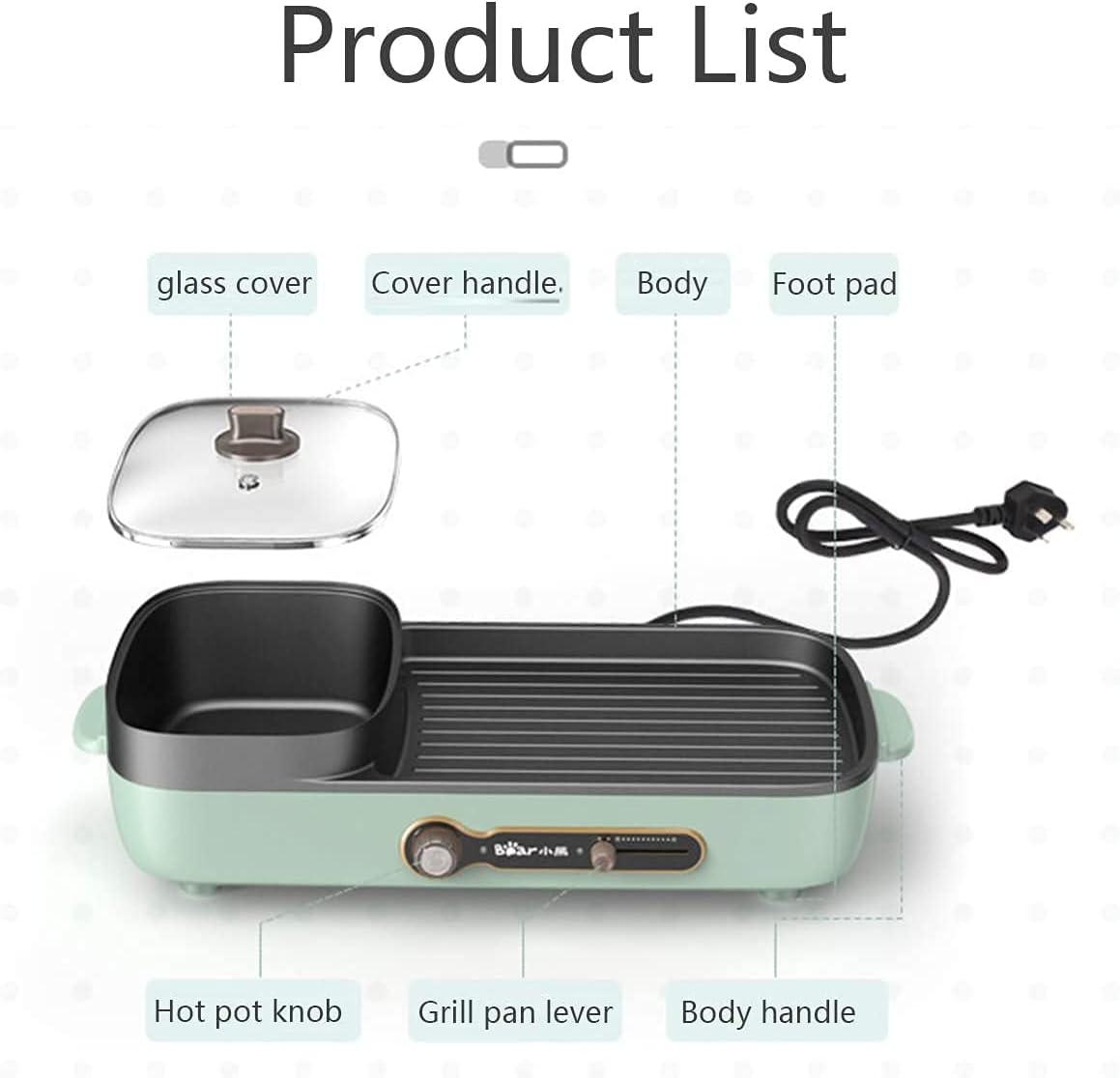 BBQ Smokeless Grill Electric Hot Pot and BBQ Grill, 2000W Multifunctional Smokeless BBQ Hot Pot Integrated Kitchen Pot Large Capacity Family Party Kitchenware