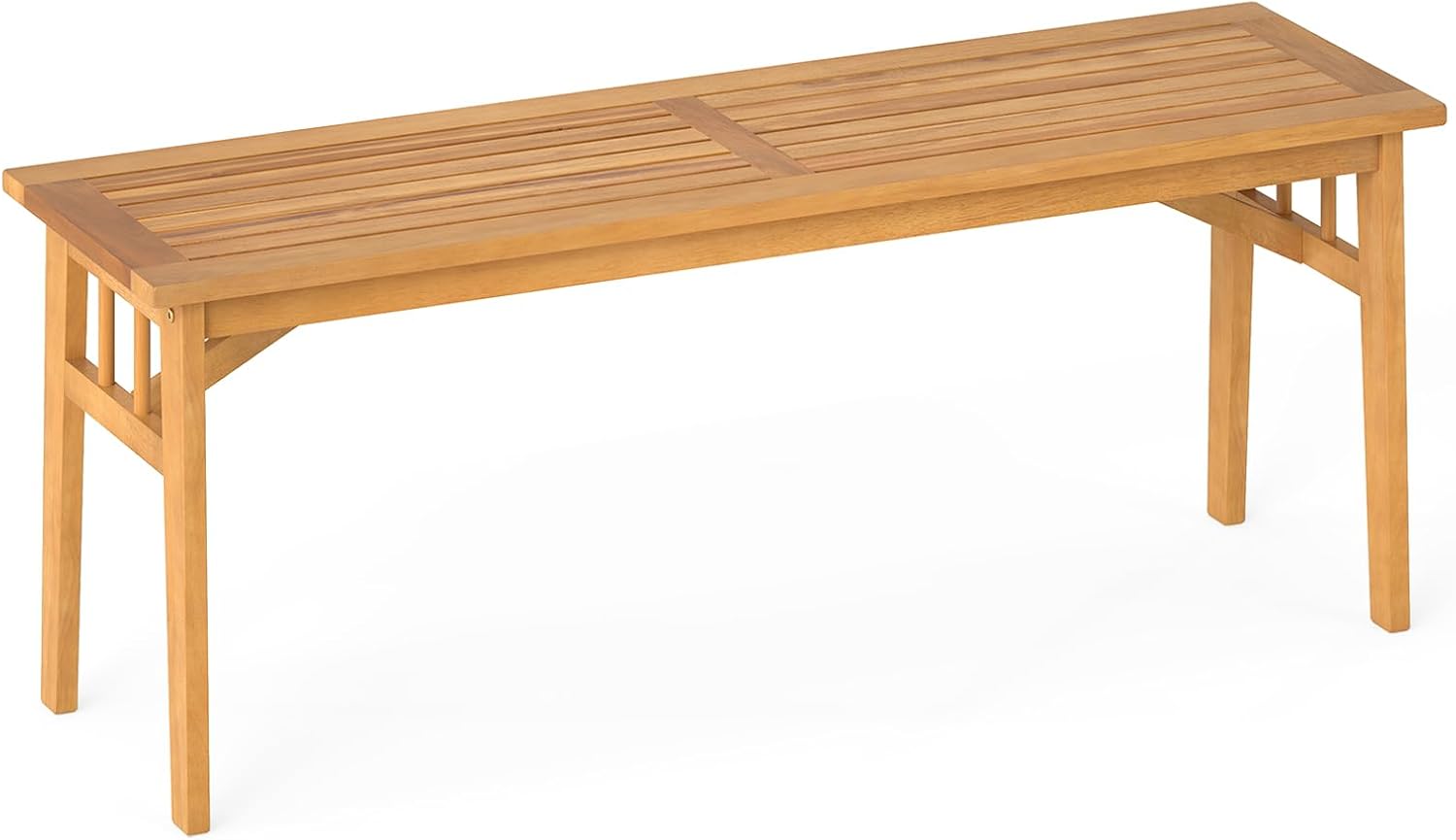 Tangkula Outdoor Acacia Wood Bench Set of 2, 48' Patio Dining Bench with Slatted Seat, Backless Wooden Entryway Bench, Farmhouse Indoor Outdoor Furniture for Garden, Poolside, Park & Deck
