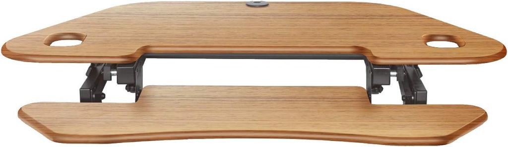 Rocelco 46' Large Height Adjustable Corner Standing Desk Converter - Quick Sit Stand Up Dual Monitor Riser - Gas Spring Assist Computer Workstation - Wide Keyboard Tray - Teak Wood Grain (R CADRT-46)