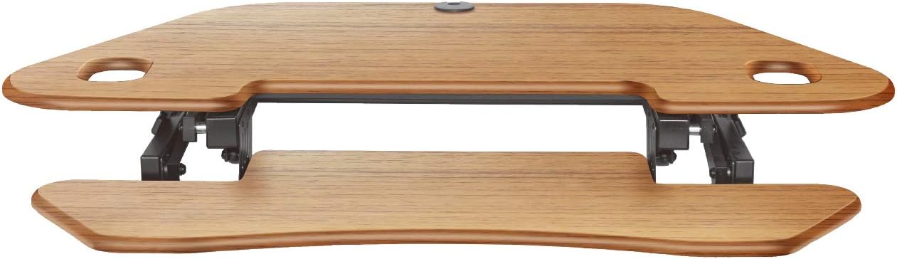 Rocelco 46' Large Height Adjustable Corner Standing Desk Converter - Quick Sit Stand Up Dual Monitor Riser - Gas Spring Assist Computer Workstation - Wide Keyboard Tray - Teak Wood Grain (R CADRT-46)
