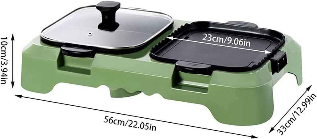 Intelligent Health Gril Electric Barbecue Grill Indoor Hot Pot Chafing Dish, Large Capacity Household Multifunctional Non-Stick 2200W,Green (Color : Green)