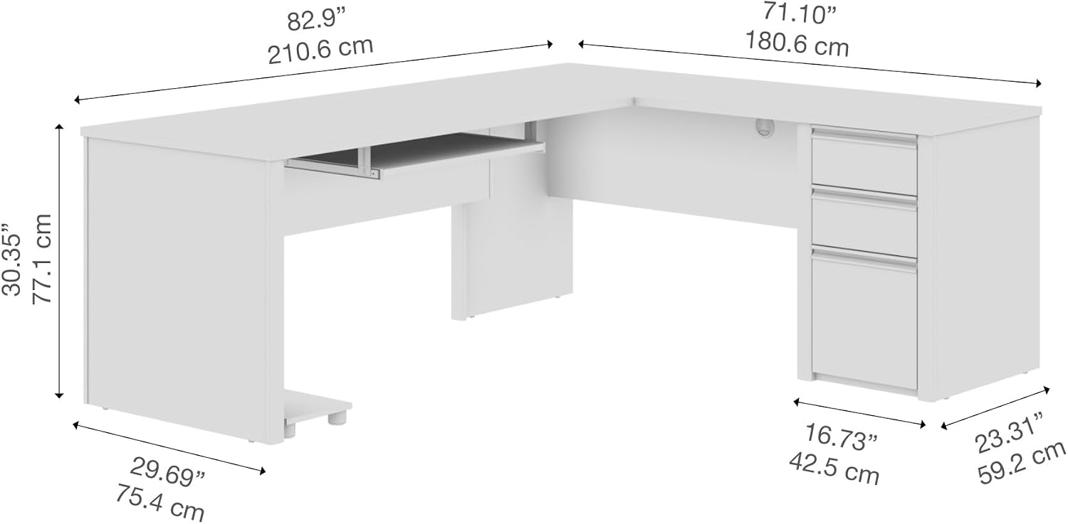 Bestar L Shaped Desk with Drawers and Keyboard Tray, Executive Workstation for Home or Professional Office, 72 Inches, Connexion Collection, Antigua and Black
