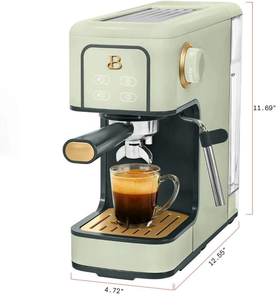 Slim Espresso Maker – 20‑Bar Pressure, Dual‑Spout 52 mm Portafilter, 50 oz Removable Tank, 2‑in‑1 Steam Wand & Touch Controls (Sage Green)