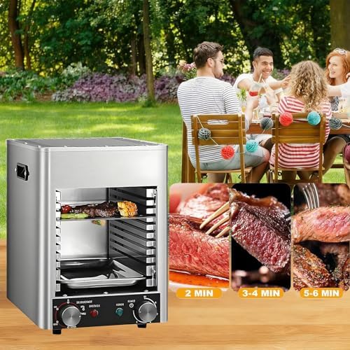 1700W Electric Steak Broiler and Smokeless Indoor Grill, Stainless Steel Multi-Purpose Oven with Adjustable 10-Tier Rack, 10 Grilling Slots for Family BBQs