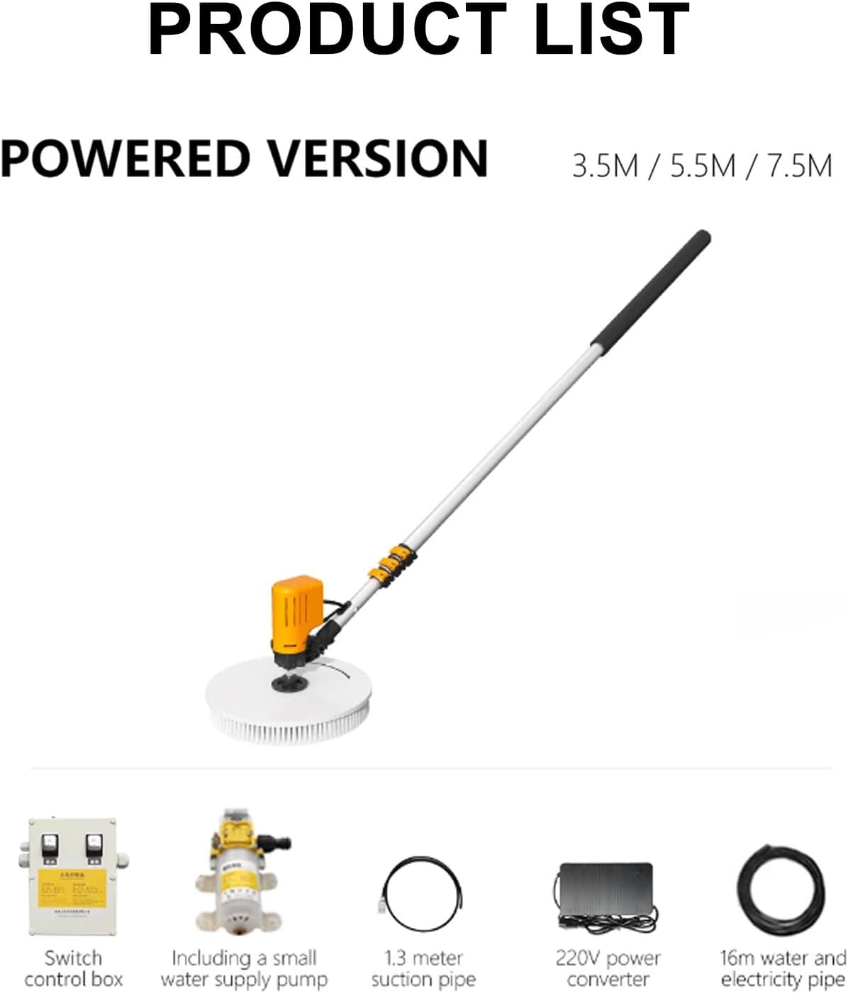 Rotating Cleaning Brush, with 11Ft/18Ft/24Ft Aluminum Alloy Retractable Pole, Electric Window Glass Solar Panel Cleaning Tools(Powered-5.5m)