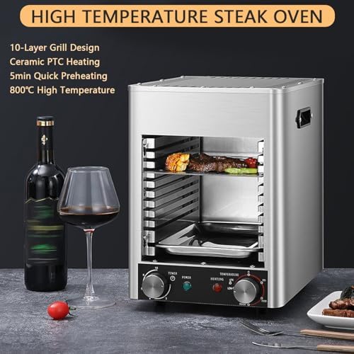 1700W Electric Steak Broiler, Indoor Steak Grill with 10-Tier Rack, Stainless Steel Grill, 10min Fast Heating 800℃, for Steak Ribeyes Chicken Vegetables