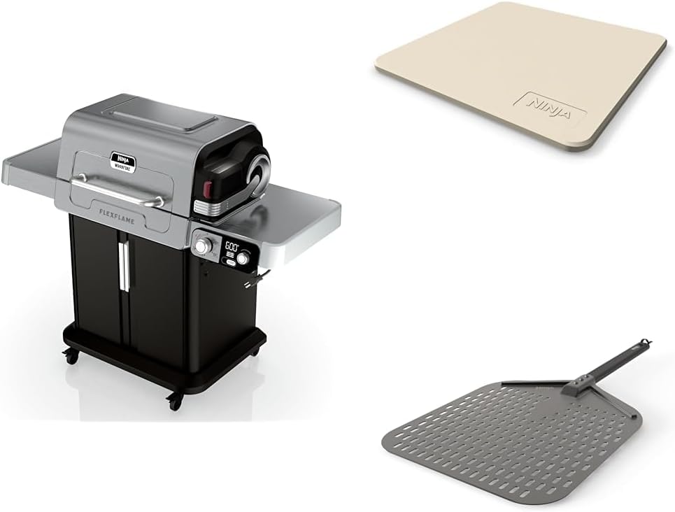 Ninja FlexFlame, Pizza Kit, Electric & Propane Grill, 5-in-1 Cooking System, Includes FlexFlame 16'' Pizza Stone, Durable Cordierite & 16'' Perforated Pizza Peel, Heat-Safe up to 600F, XL Surface