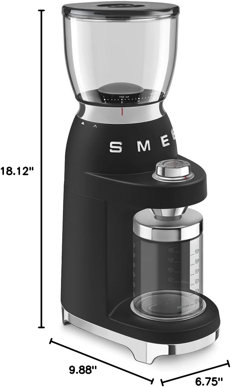 SMEG CGF11 Retro-Style Coffee Grinder – Burr Mill with 30 Grind Settings, Stainless Steel Conical Burrs, Removable Hopper – Precision Countertop Grinder for Espresso, Drip, French Press-Black