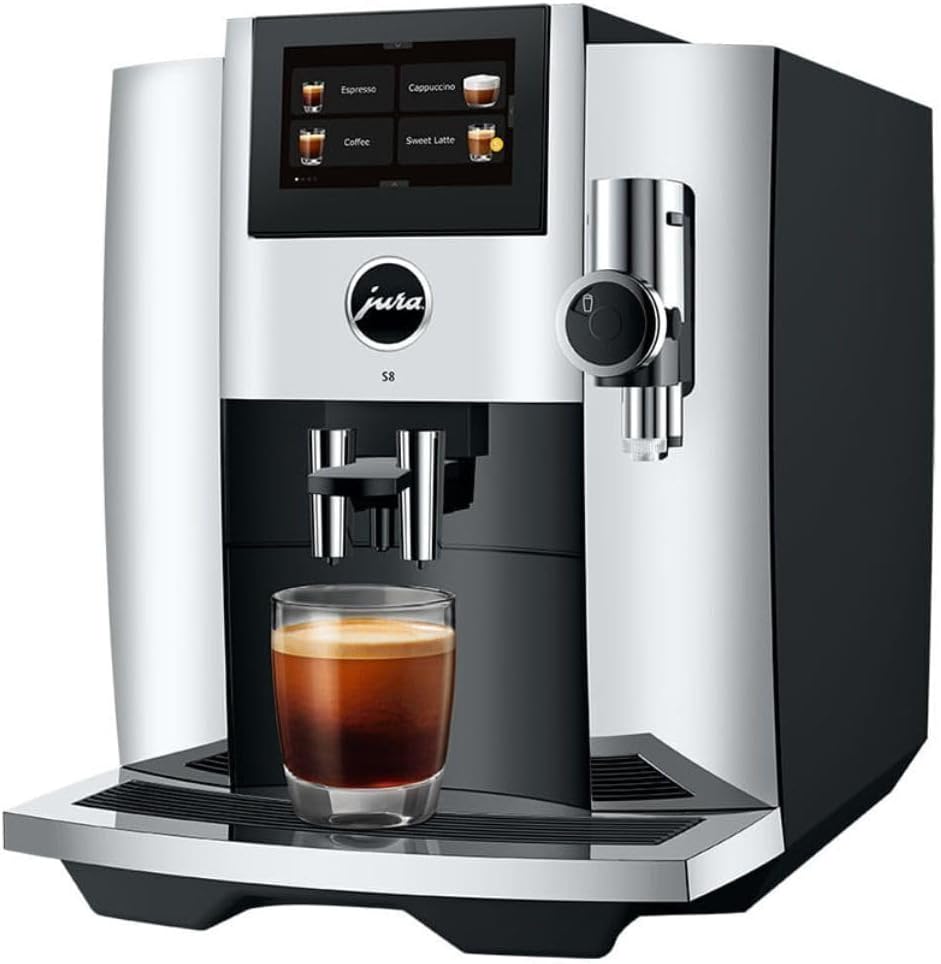 Jura S8 Automatic Coffee Machine with PEP (Chrome) Bundle with Milk Container, Smart Filter Cartridges (2-Pack) and Cleaning Tablets (5 Items)
