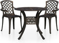 vidaXL 3-Piece Patio Bistro Set - Sturdy Cast Aluminum Garden Furniture - Elegant Bronze Finish with Umbrella Hole - for Outdoor Seating and Dining