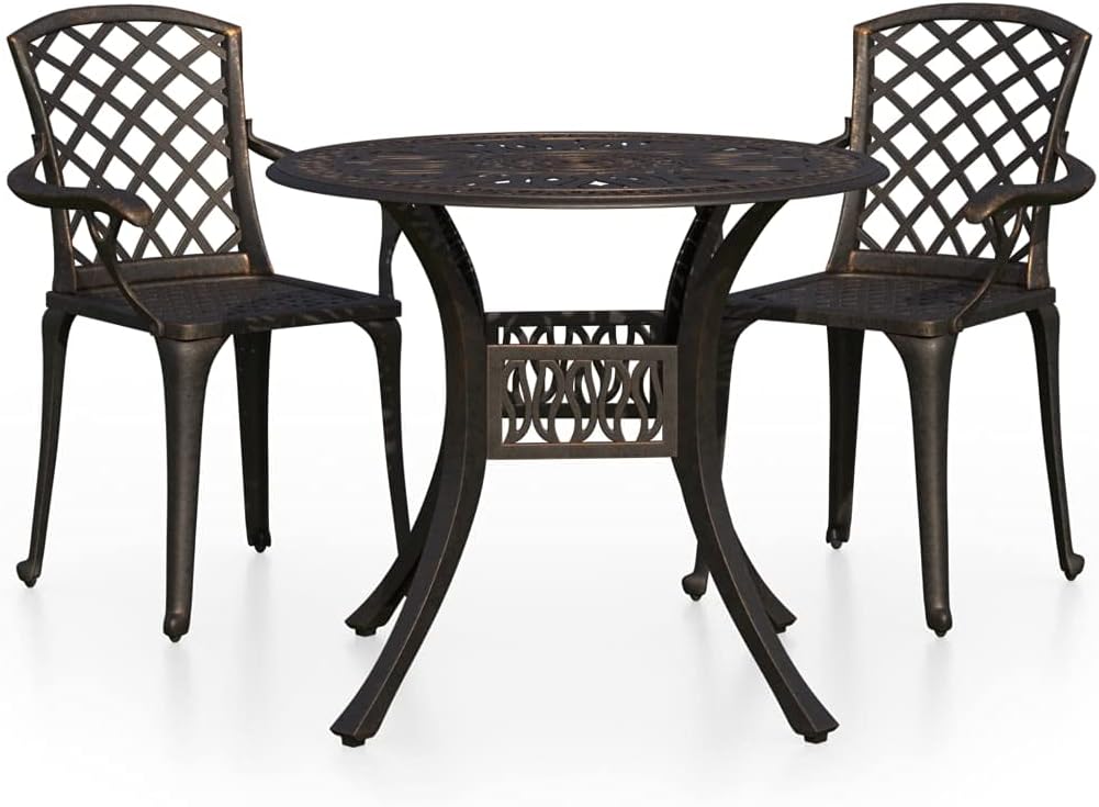 vidaXL 3-Piece Patio Bistro Set - Sturdy Cast Aluminum Garden Furniture - Elegant Bronze Finish with Umbrella Hole - for Outdoor Seating and Dining