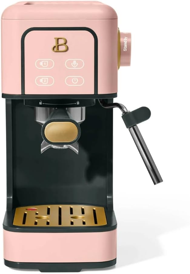 Slim Espresso Maker – 20‑Bar Pressure, Dual‑Spout 52 mm Portafilter, 50 oz Removable Tank, 2‑in‑1 Steam Wand & Touch Controls (Rose)