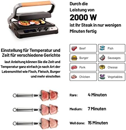 Lauben Contact Grill 2000SB 2000 W, Grill Surface 1500 cm 2, Dishwasher Safe, Temperature Control, Thermal Safety, Timer, Operating Indicator, Time and Temperature Control Assistance
