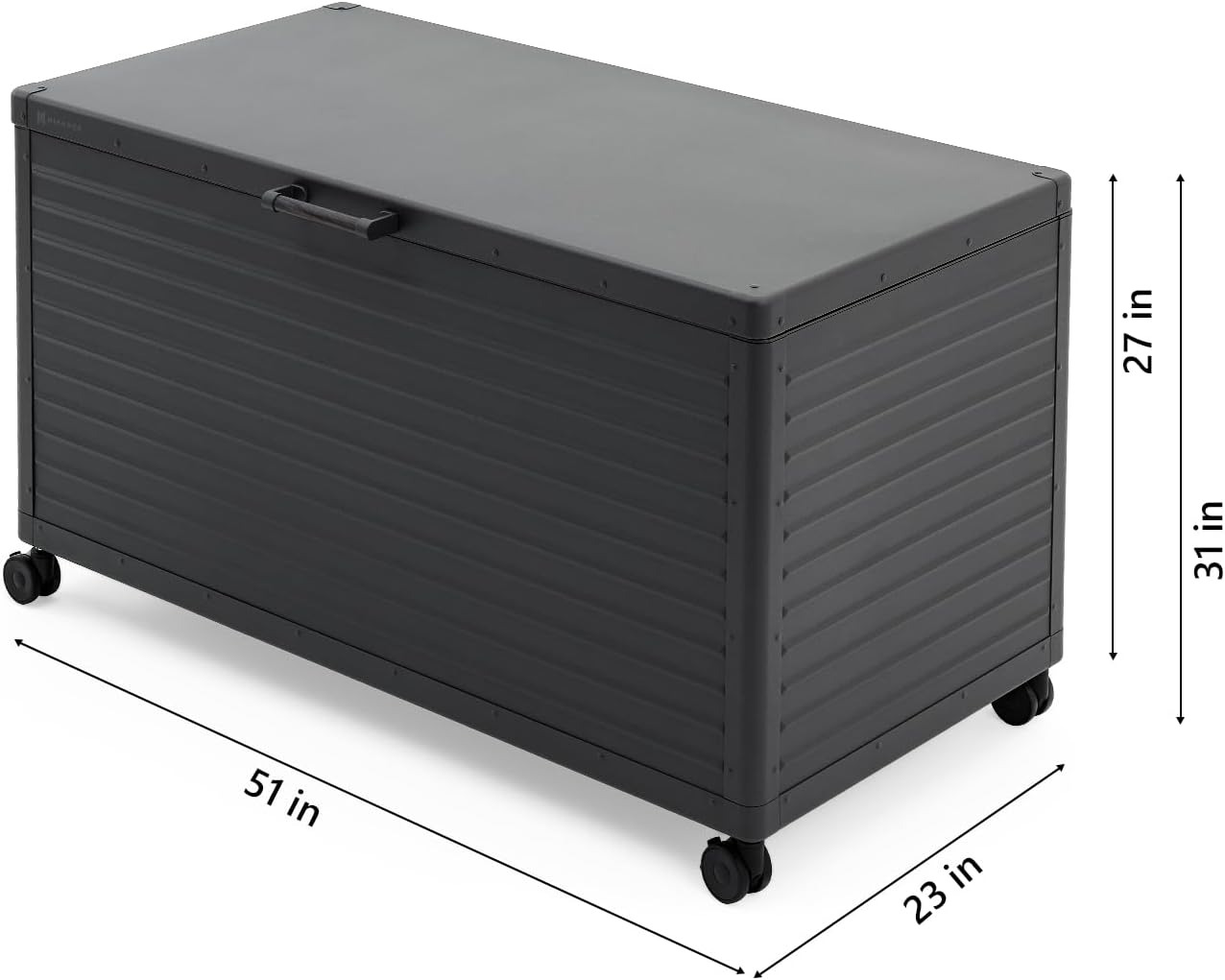 MIRADOR 134 Gallon Outdoor Storage Box with Wheels & Soft-Close Lid, Waterproof Metal Deck Box for Patio Cushions, Garden Tools & Pool Accessories, Charcoal